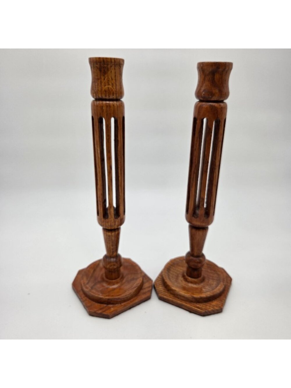 Vintage Hand-Carved Olive Wood Candlestick Holders Pair